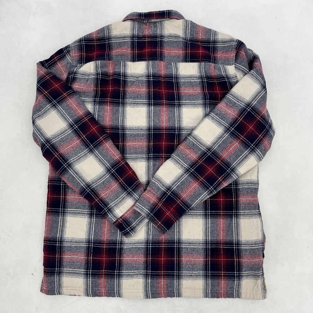 Vintage Weatherproof Mens Size L Button Up Jacket Red Blue Plaid Flannel Pockets - Picture 8 of 11